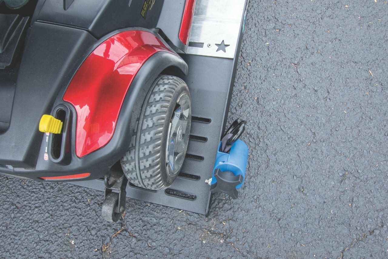 Harmar AL6000 Scooter Powerchair Lift closeup of scooter on lift