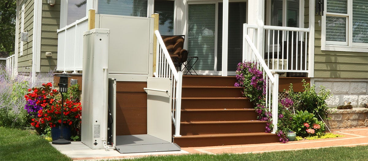 Bruno Residential Vertical Platform Lift installed on house