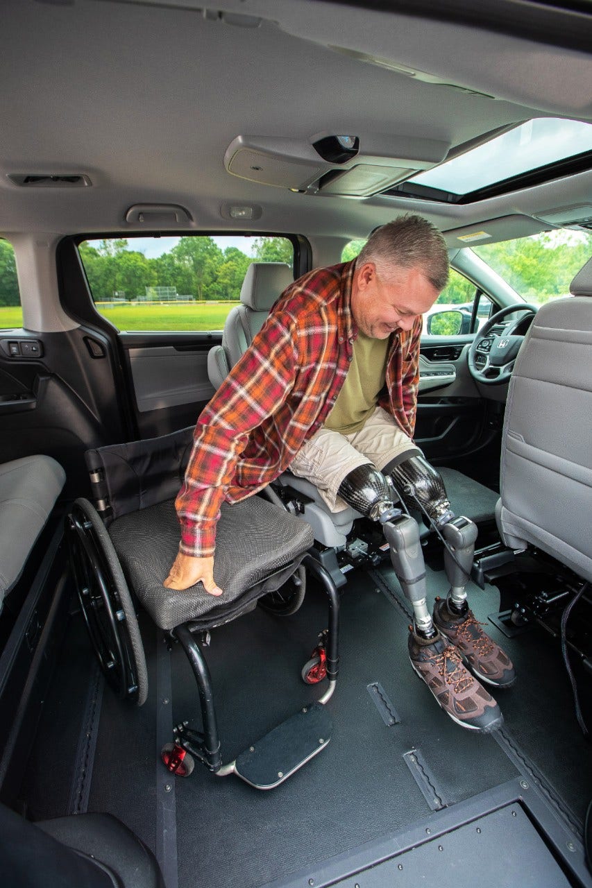 BraunAbility unoccupied wheelchair restraint in use installed transfer