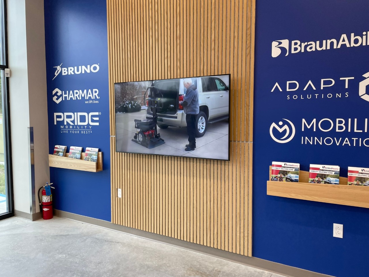 display wall with logos from brands offered