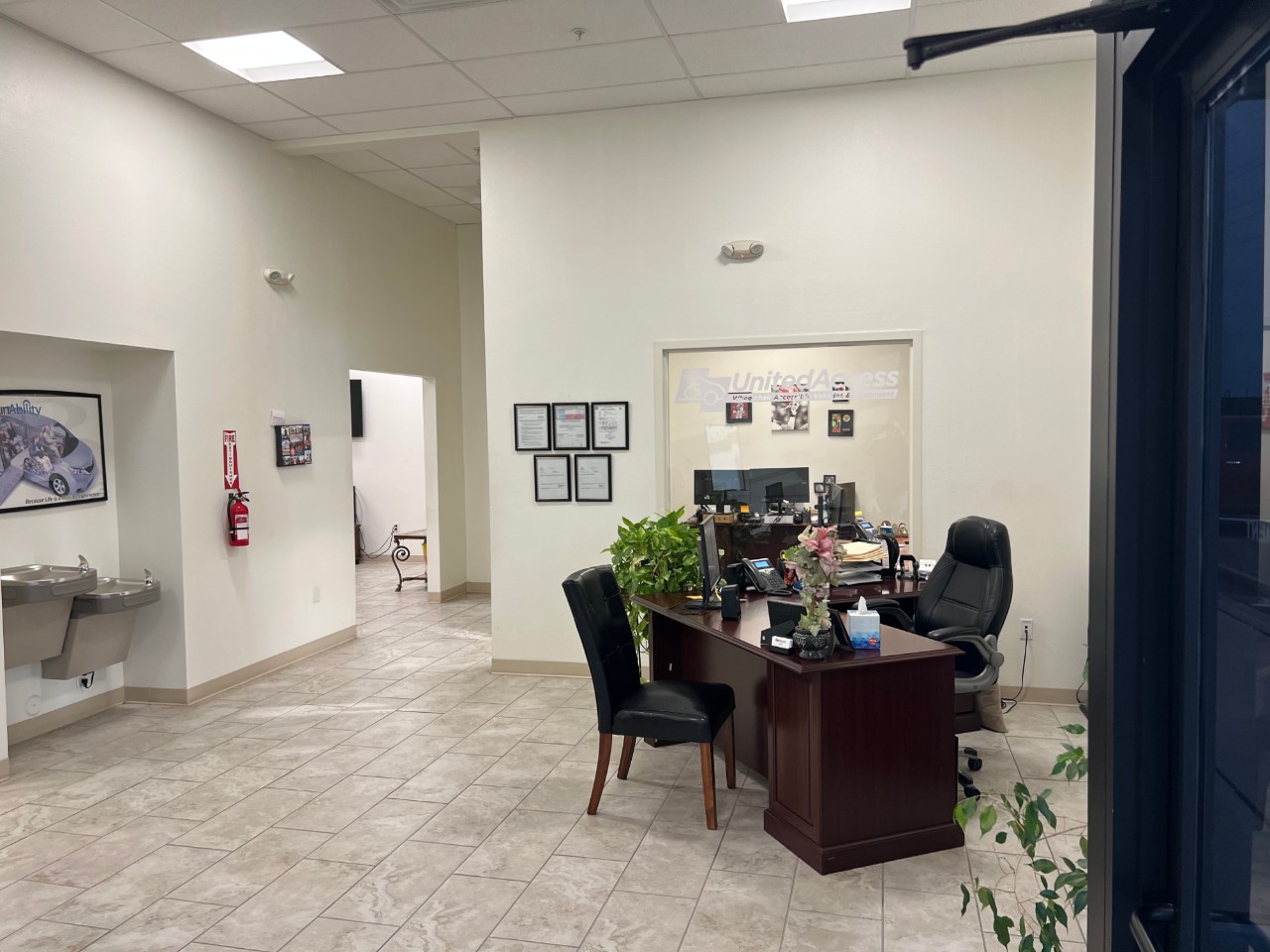lobby with round table with brochures