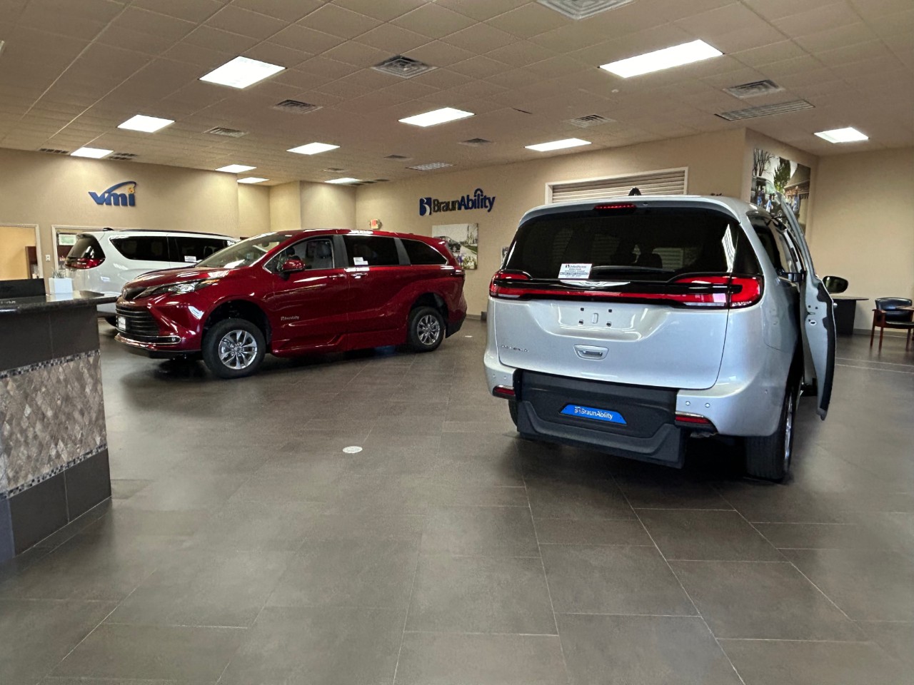 wheelchair accessible vans in showroom