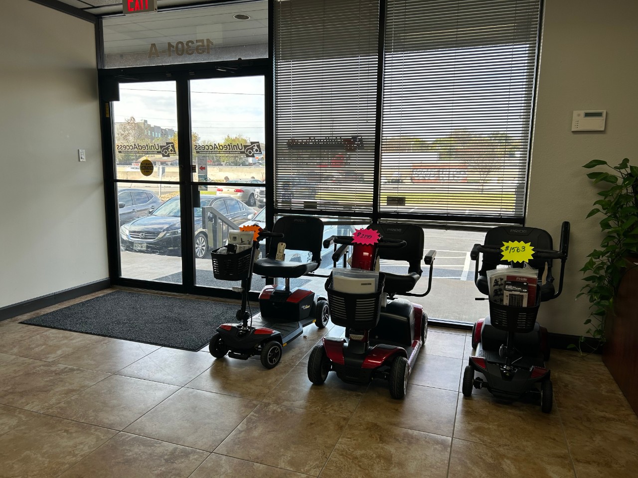 mobility scooters in entrance display