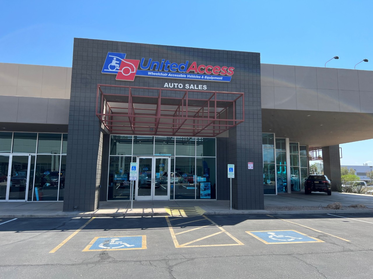 entrance to building with accessible parking