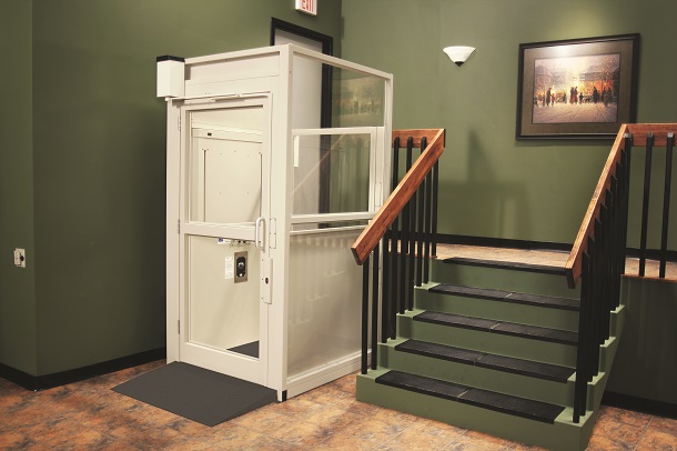 Bruno Residential Vertical Platform Lift installed on house inside 