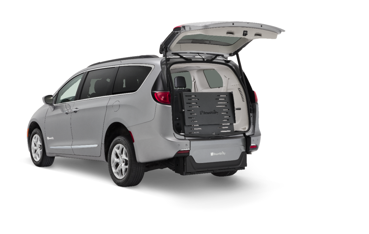 Chrysler Pacifica Rear-Entry Wheelchair Van Back View with Ramp Extending